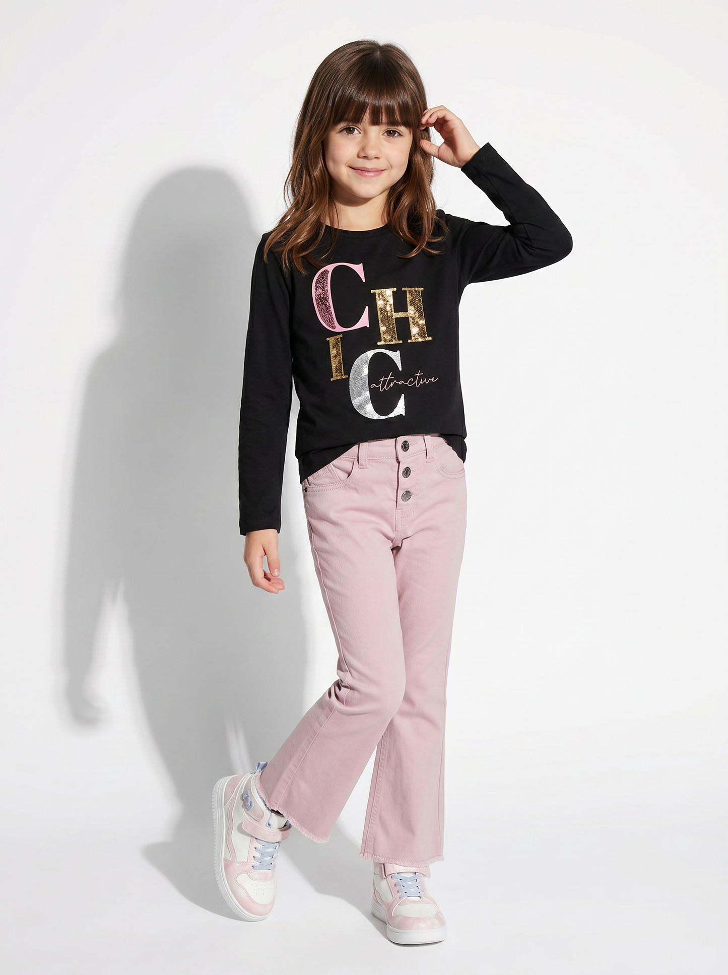 Cotton sweater with slits and sequins - Black