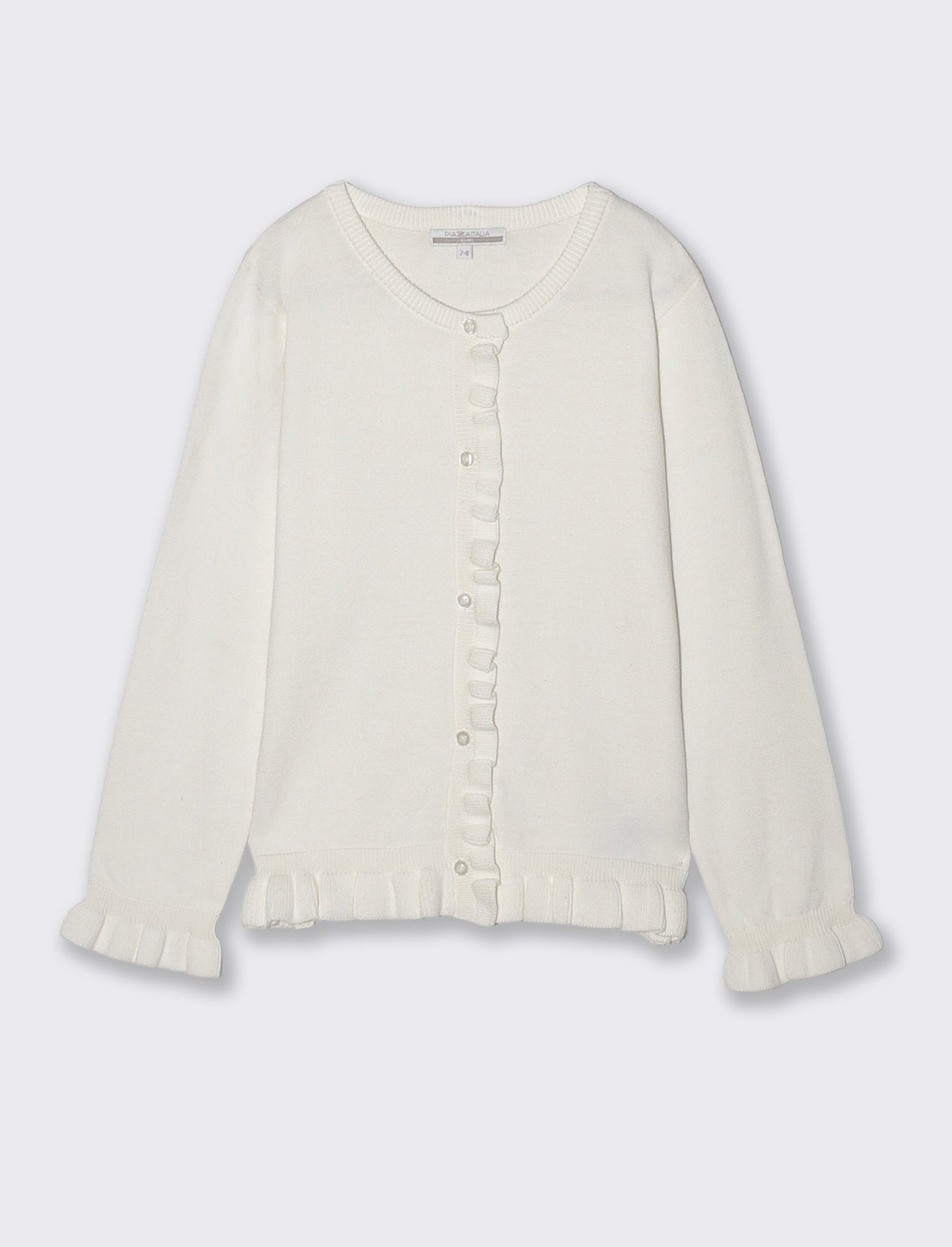 Girl's cardigan with ruffles and slim fit - White