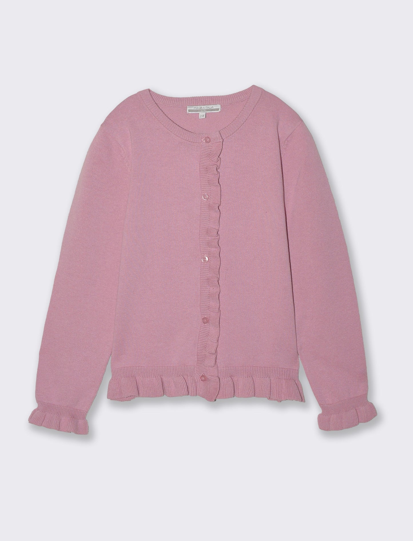 Cardigan da bambina con rouches e slim fit - Rosa polvere