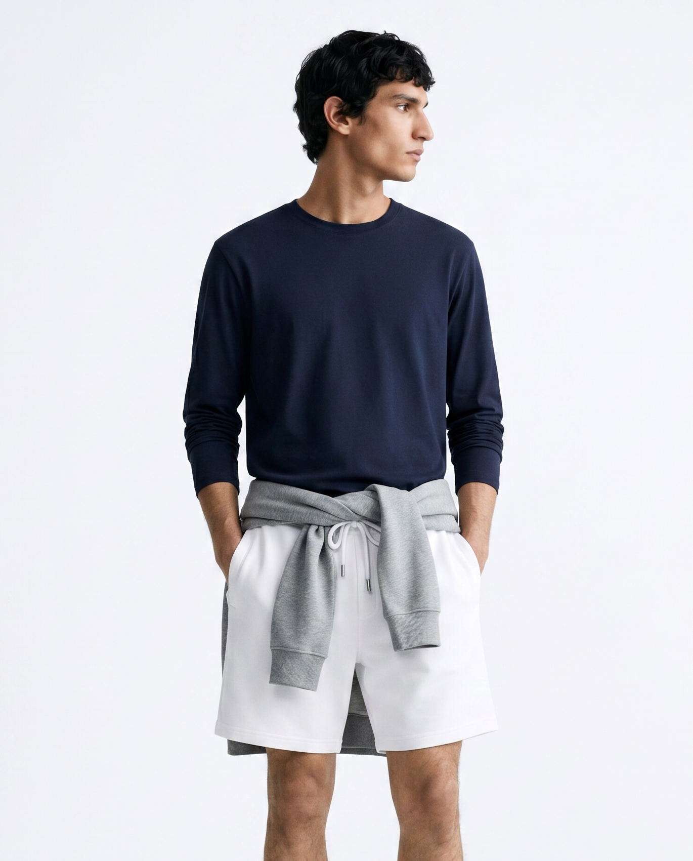 T-shirt slim fit a coste girocollo - Blu