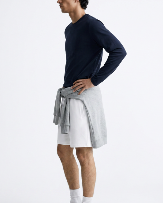 T-shirt slim fit a coste girocollo - Blu