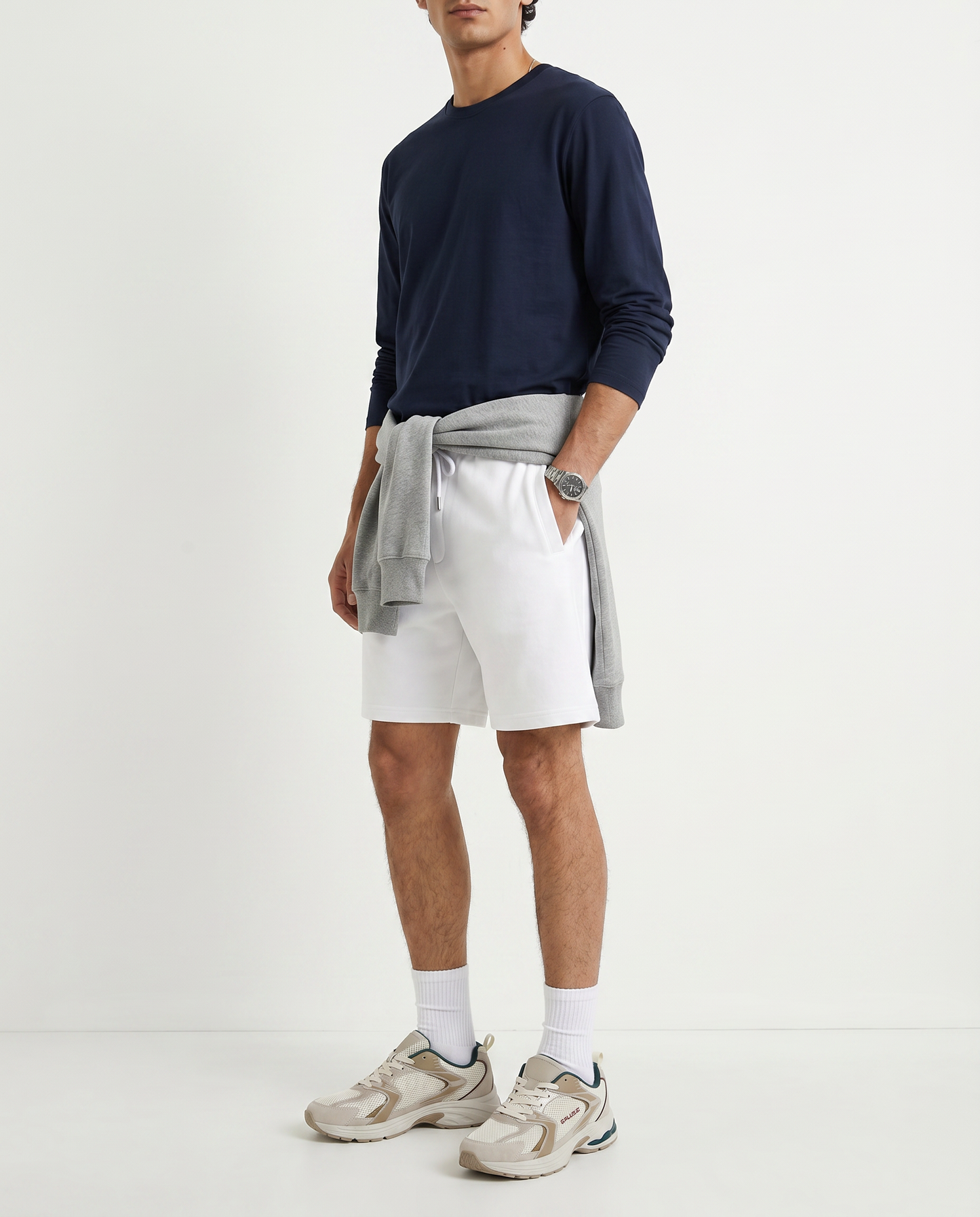 T-shirt slim fit a coste girocollo - Blu