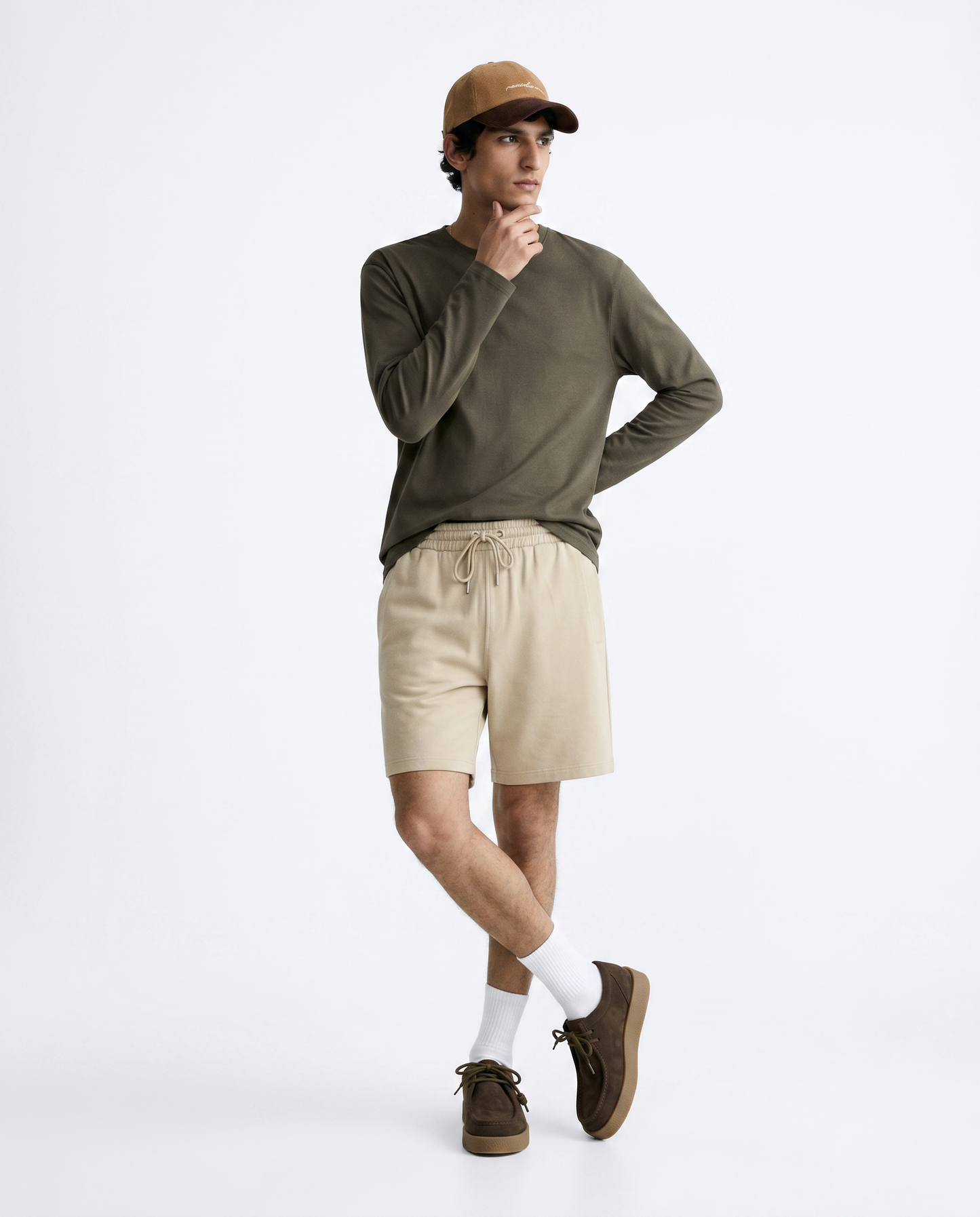 T-shirt slim fit a coste girocollo - Verde kaki