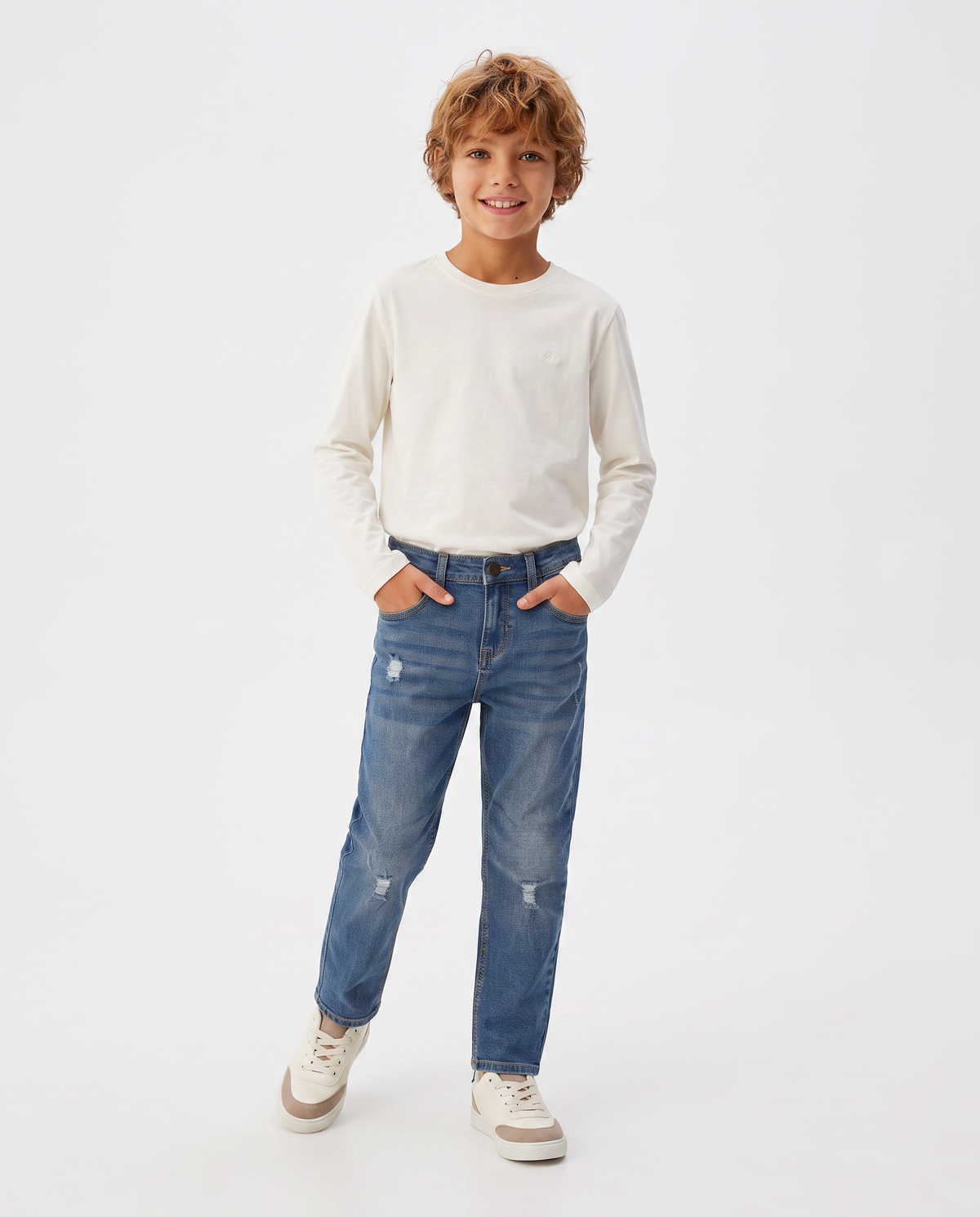 Jeans 5 pockets with rips and patches - Blue