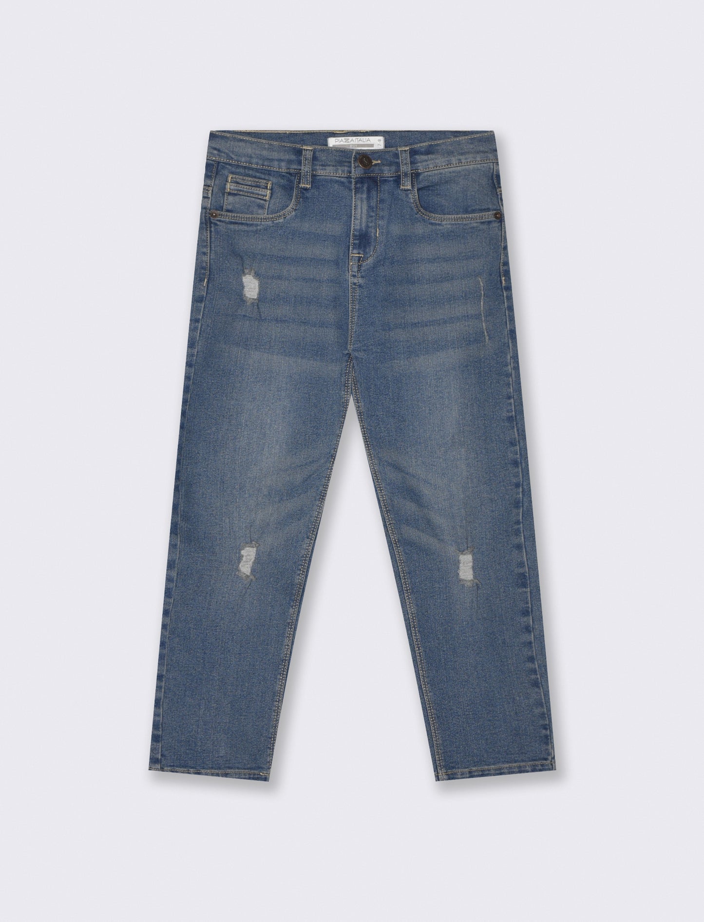 Jeans 5 tasche con rotture e patch - Denim