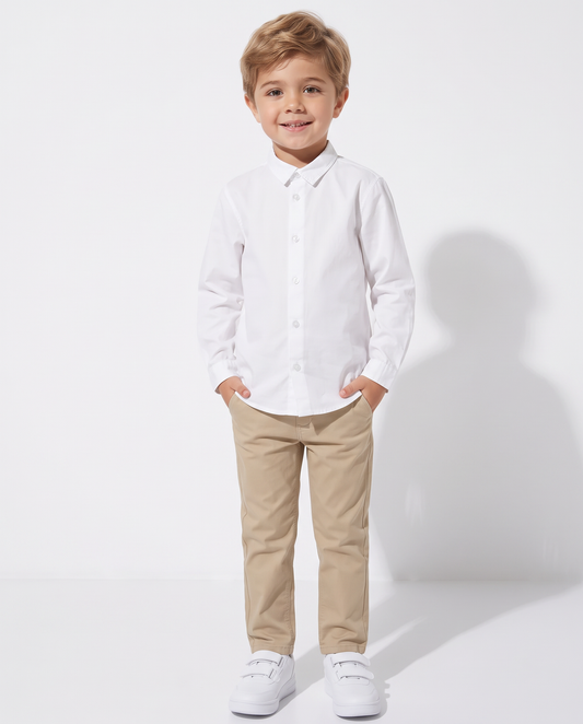 Camicia maniche lunghe in popeline di cotone - Bianco latte