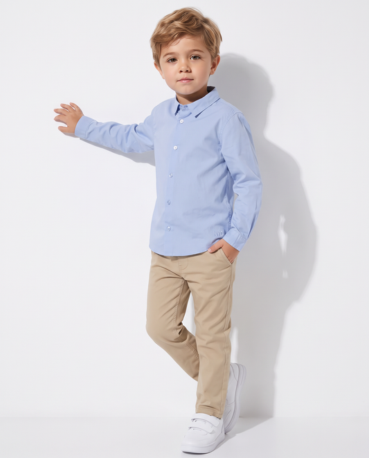 Camicia maniche lunghe in popeline di cotone - Azzurro