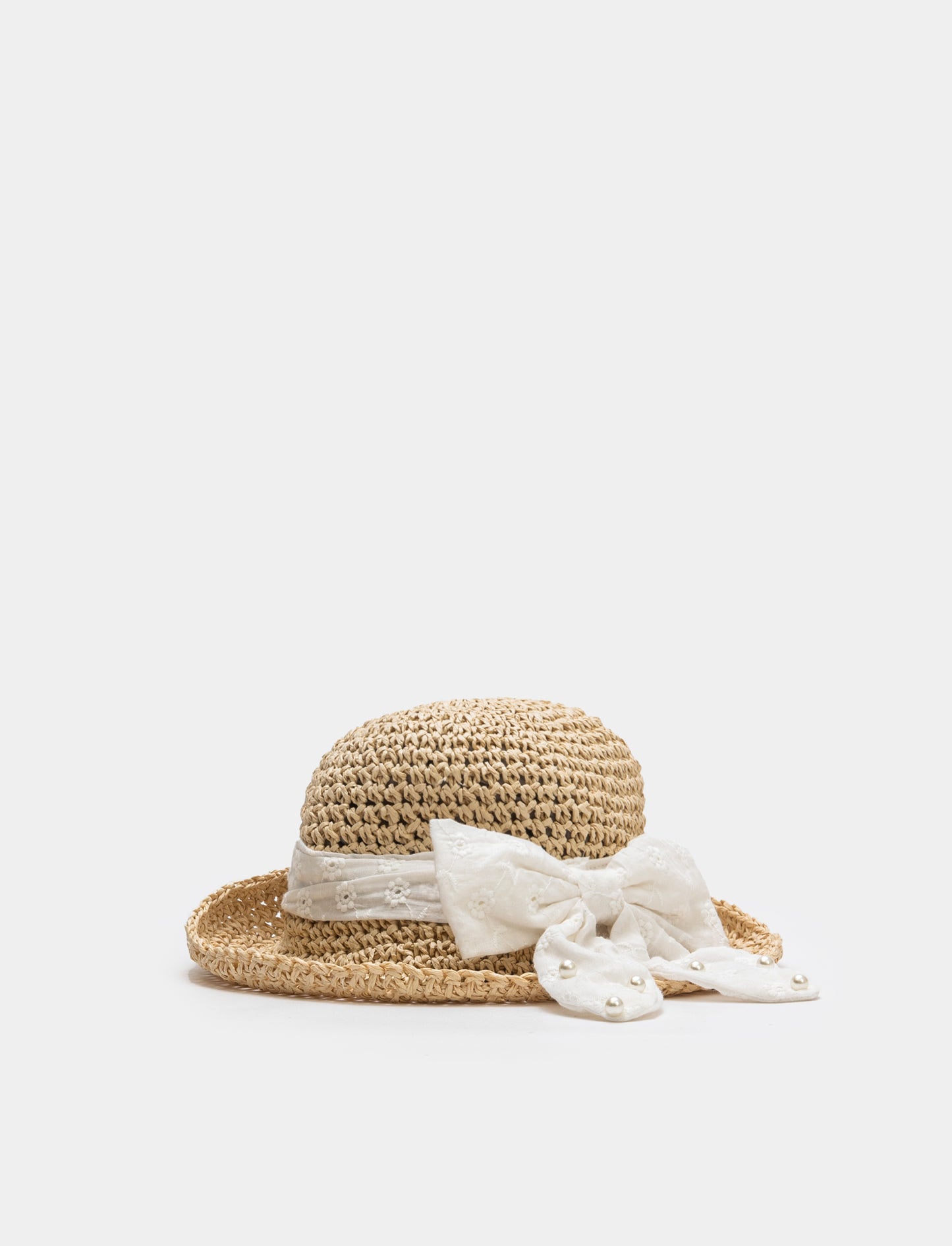 Girl's Lace Bow Sun Hat - White