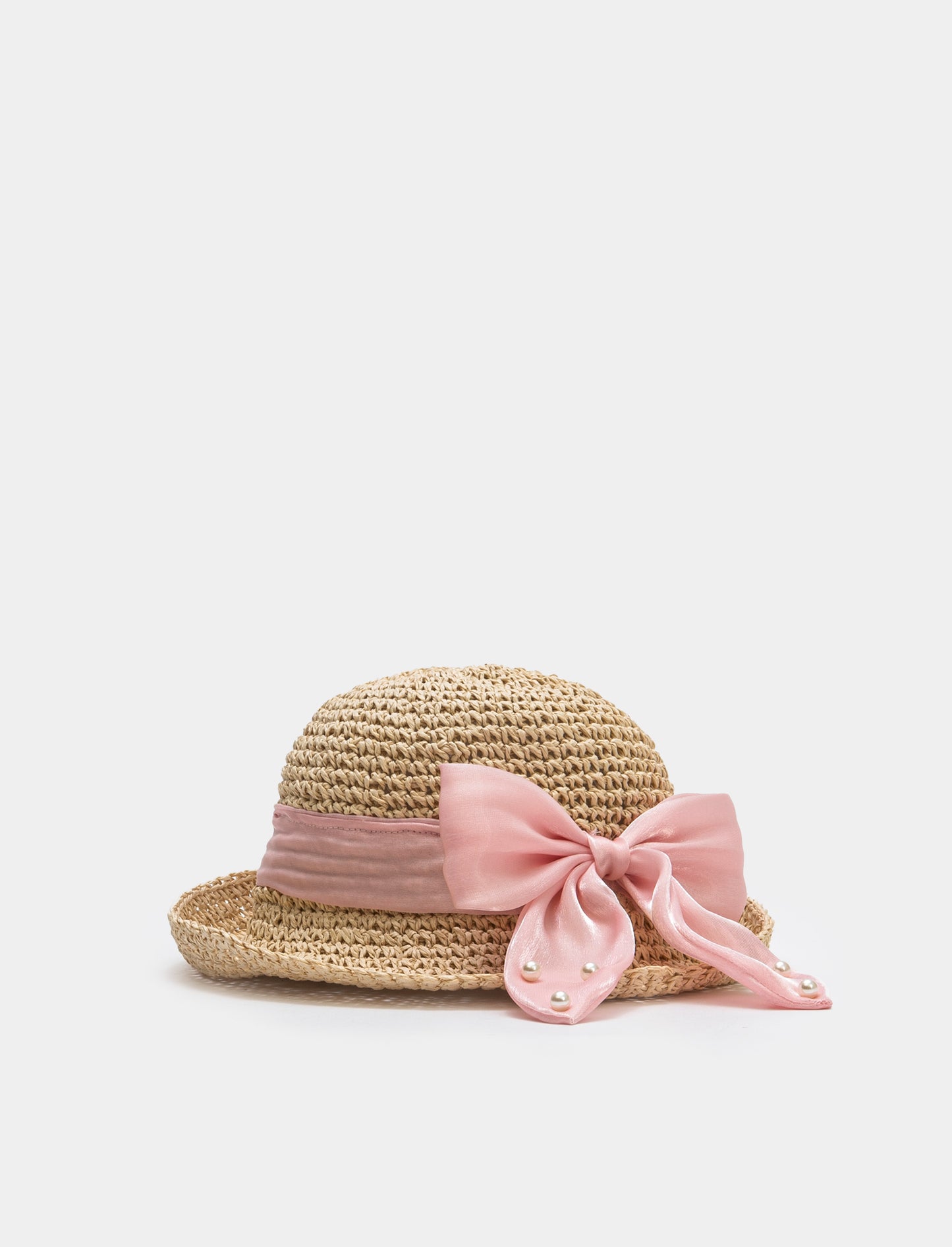 Cappello bambina con fiocco pizzo sangallo - Rosa