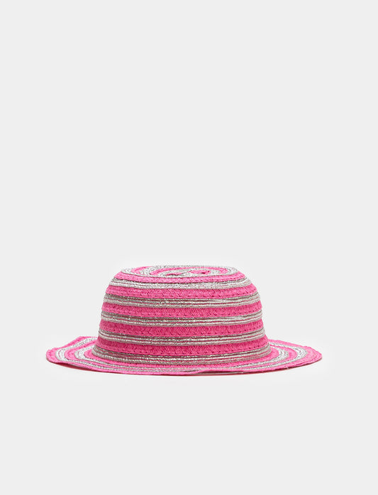 Metallic Striped Girls Hat - Fuxia