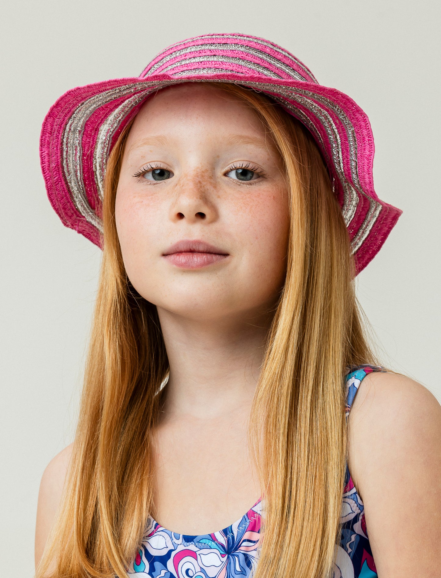 Metallic Striped Girls Hat - Fuxia