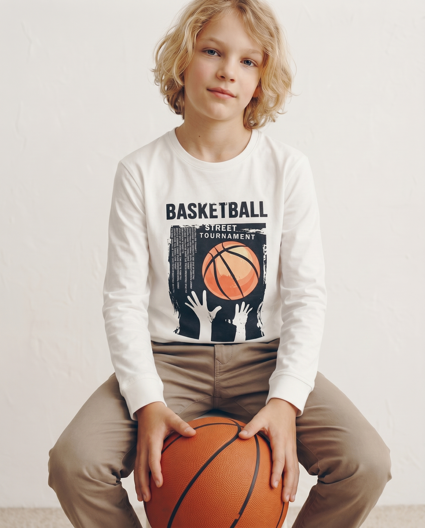 T-shirt maniche lunghe in cotone street - Bianco latte