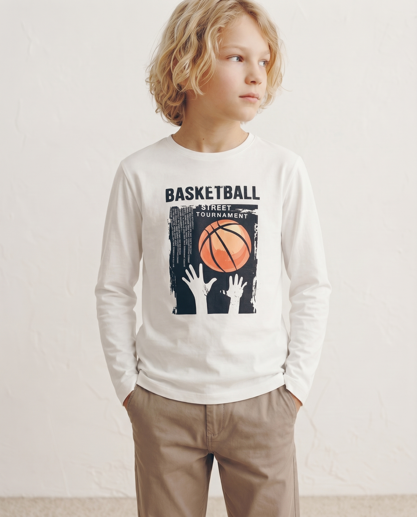 T-shirt maniche lunghe in cotone street - Bianco latte