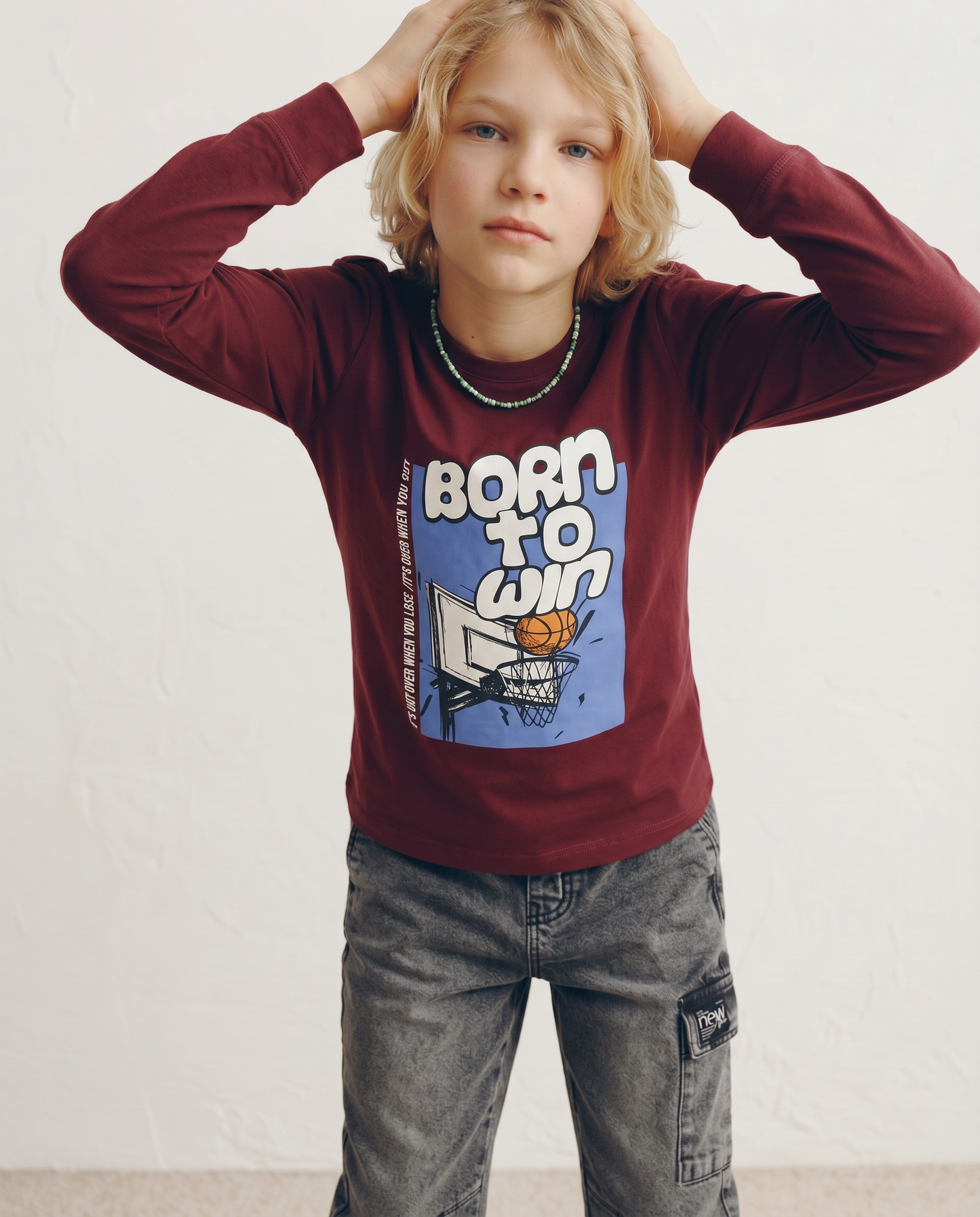 T-shirt maniche lunghe in cotone street - Bordeaux