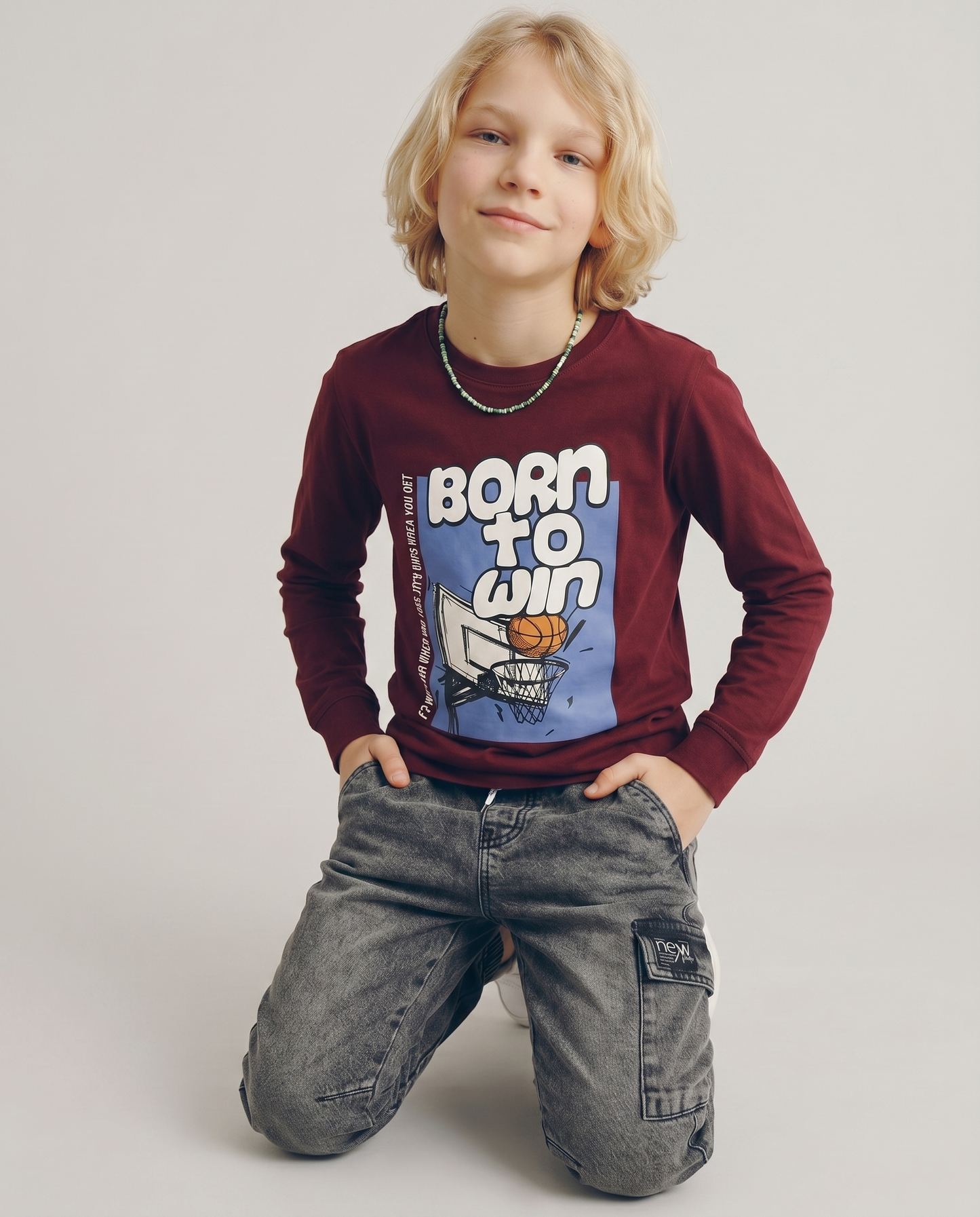 T-shirt maniche lunghe in cotone street - Bordeaux