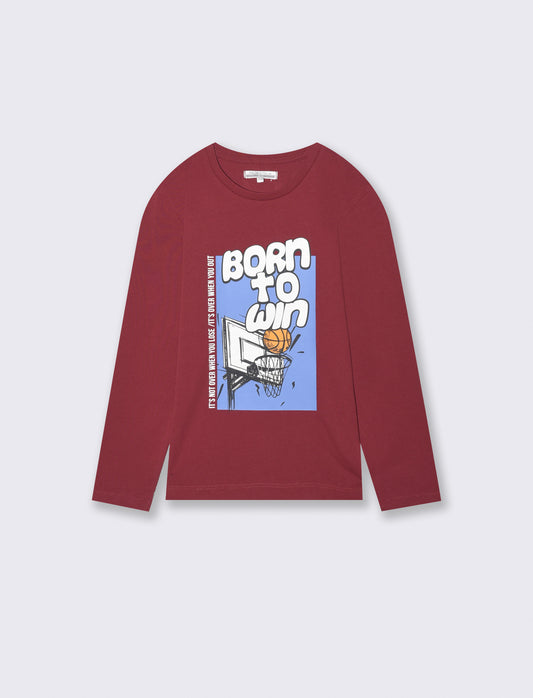 T-shirt maniche lunghe in cotone street - Bordeaux