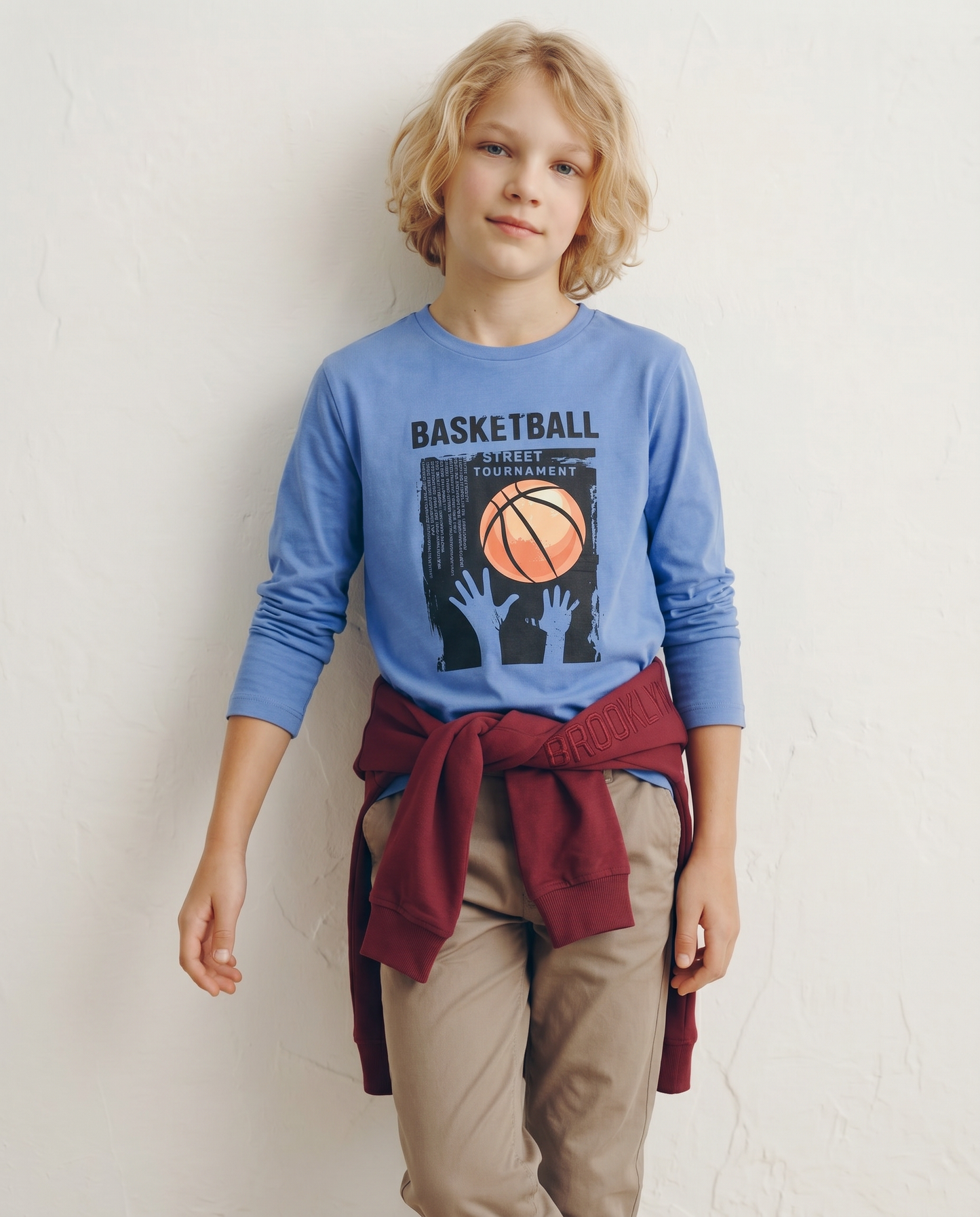 T-shirt maniche lunghe in cotone street - Blu oceano