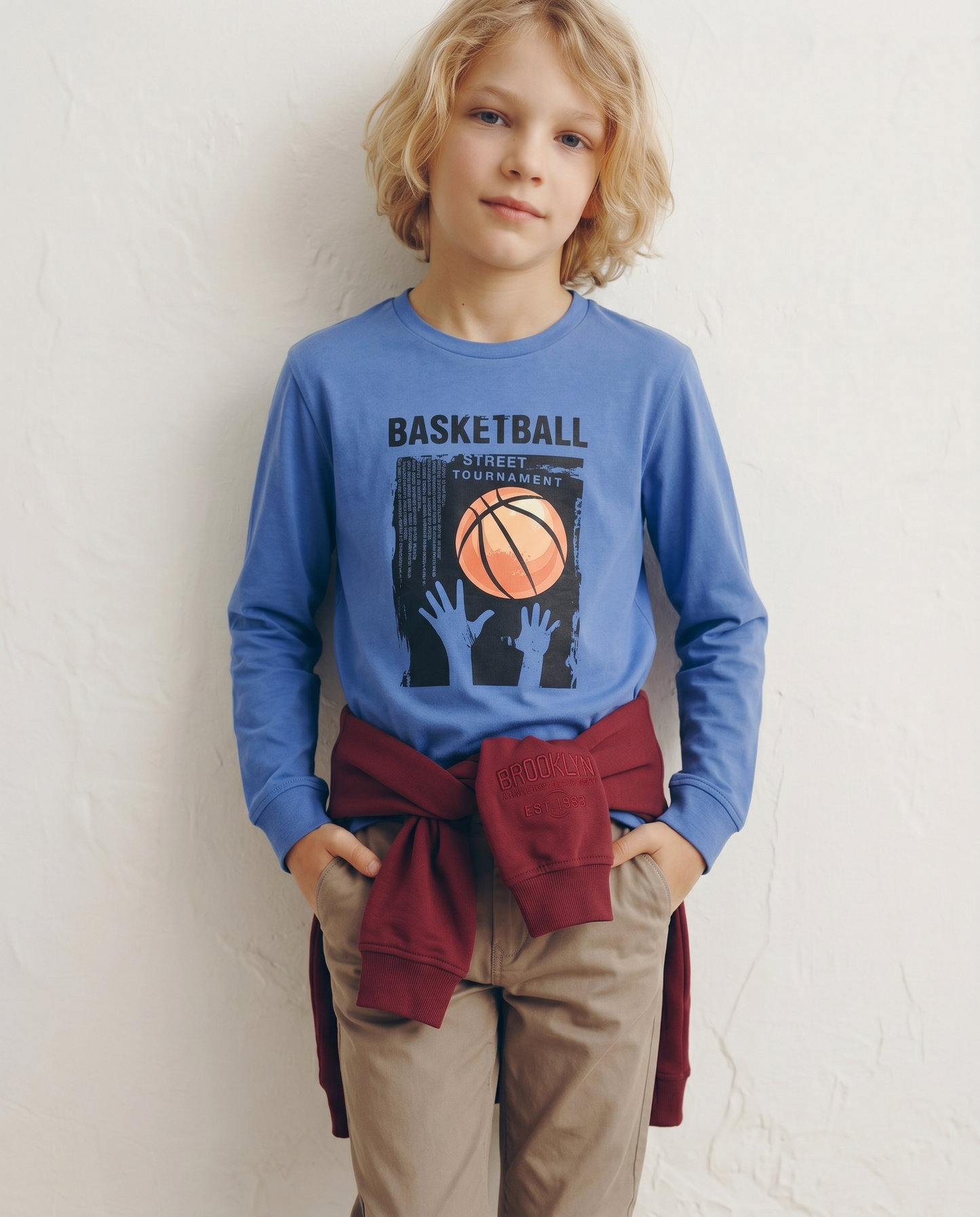 T-shirt maniche lunghe in cotone street - Blu oceano