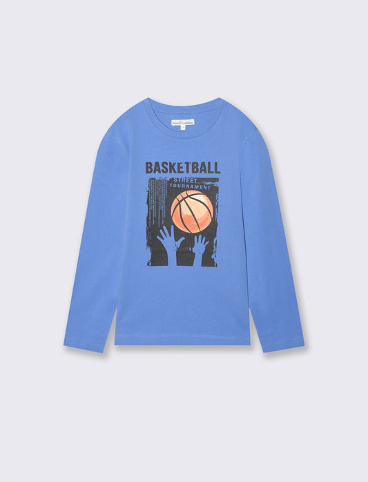 T-shirt maniche lunghe in cotone street - Blu oceano