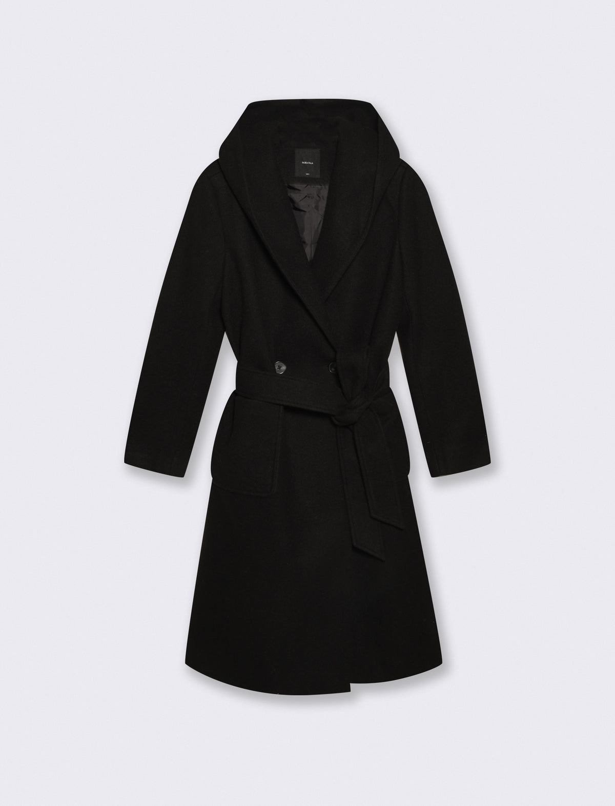 Basic coat with hood and belt - Black