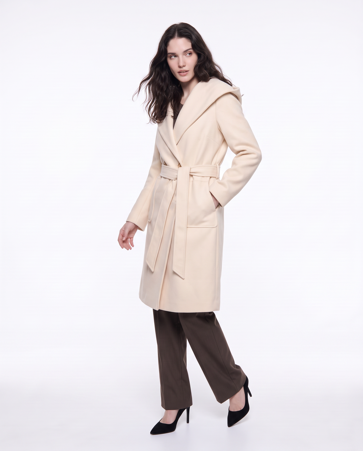 Basic coat with hood and belt - Beige