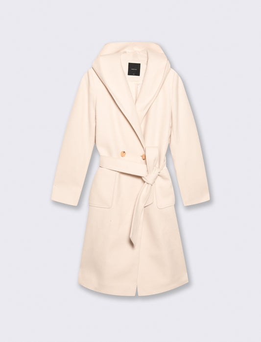 Cappotto basico con cappuccio e cinta - Avorio