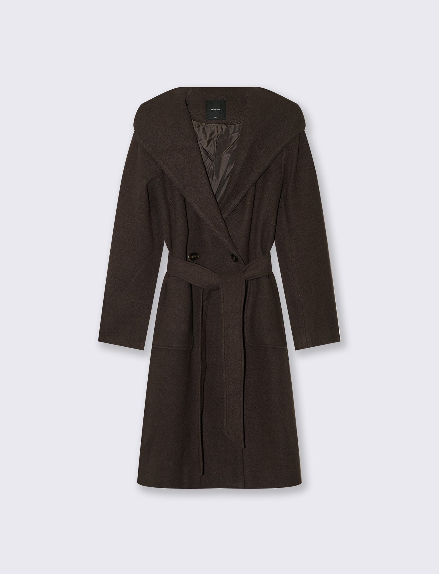 Cappotto basico con cappuccio e cinta - Moro