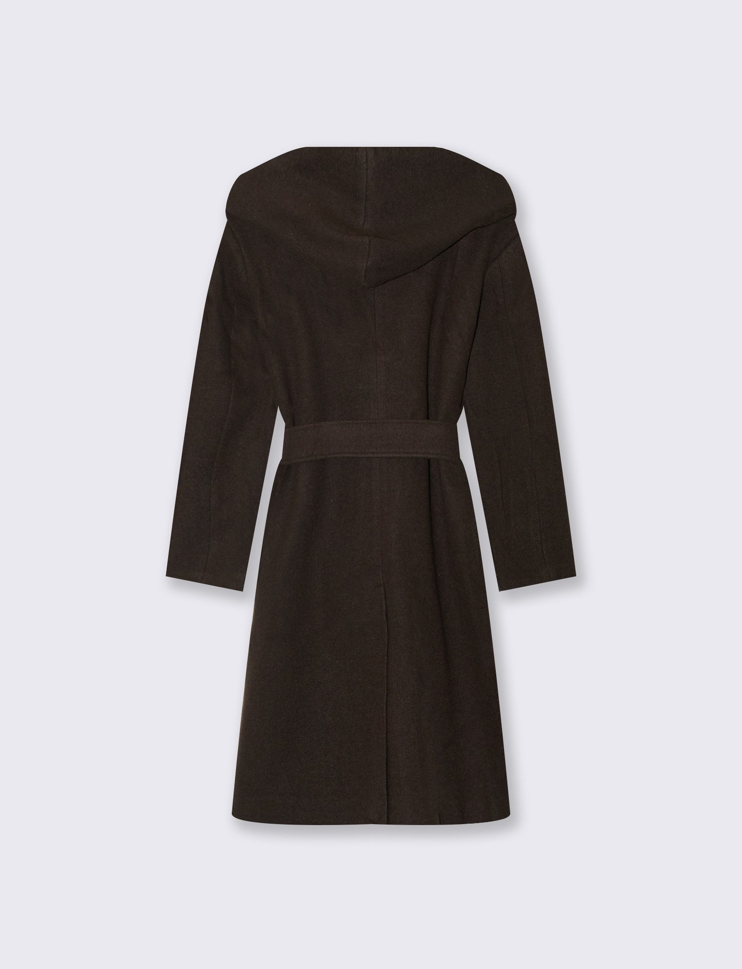 Cappotto basico con cappuccio e cinta - Moro