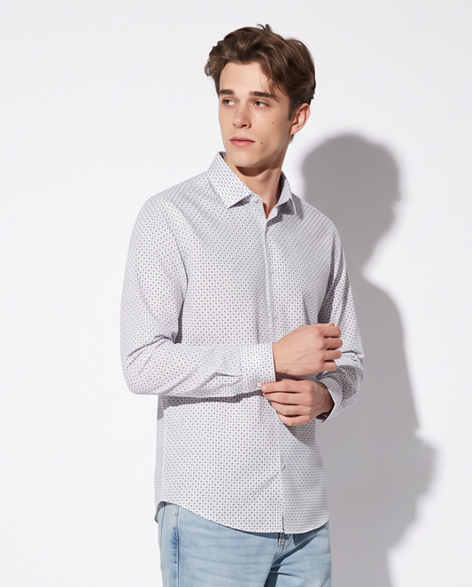 Elegant regular fit micro-pattern shirt - White
