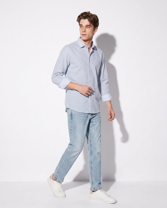 Elegant regular fit micro-pattern shirt - Sky blue