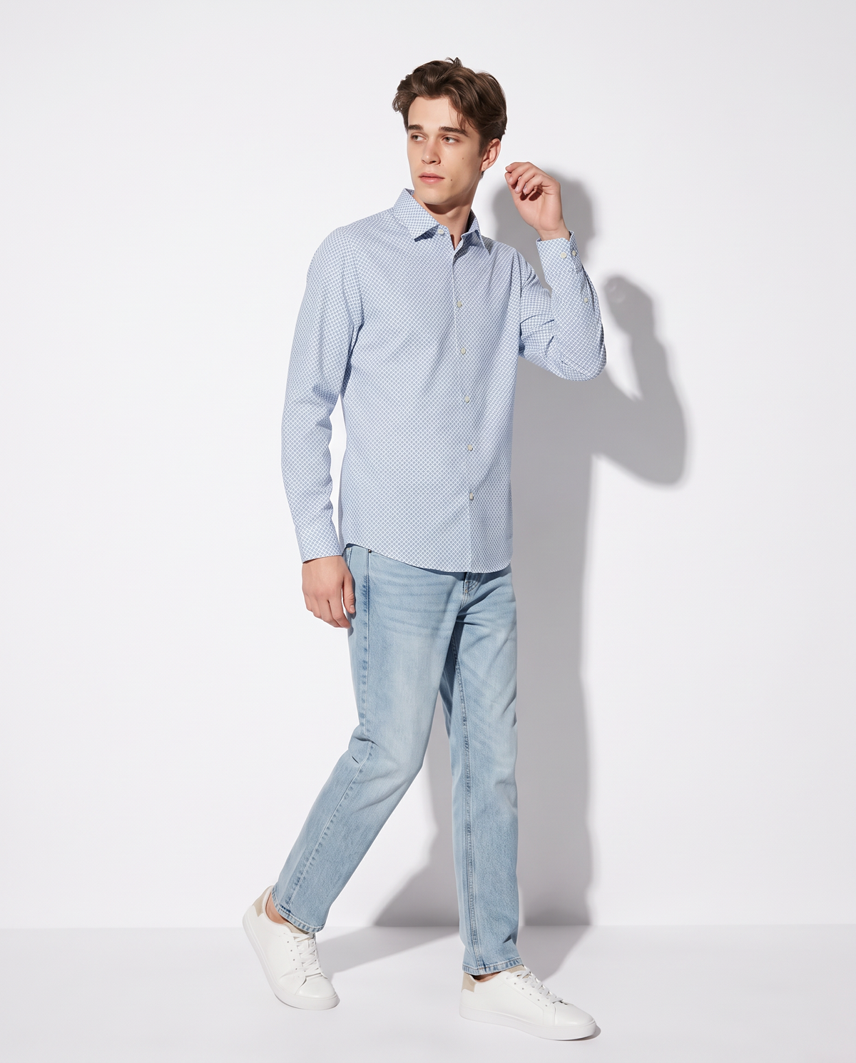 Camicia micro fantasia regular fit elegante - Azzurro