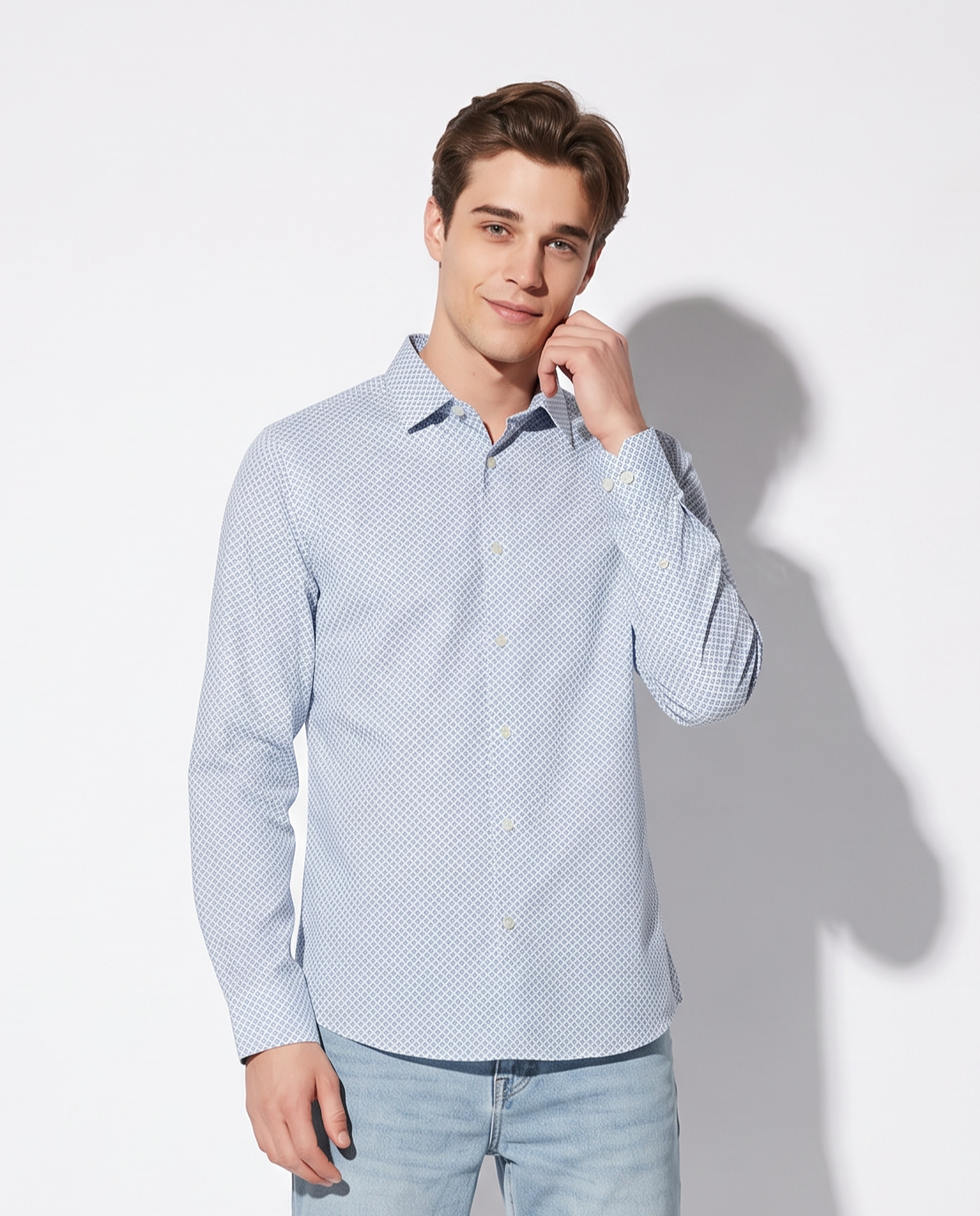 Camicia micro fantasia regular fit elegante - Azzurro