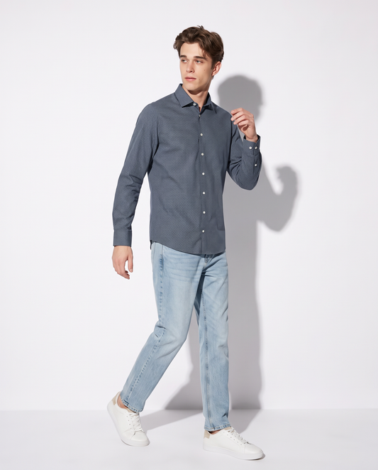 Elegant regular fit micro-pattern shirt - Sky blue