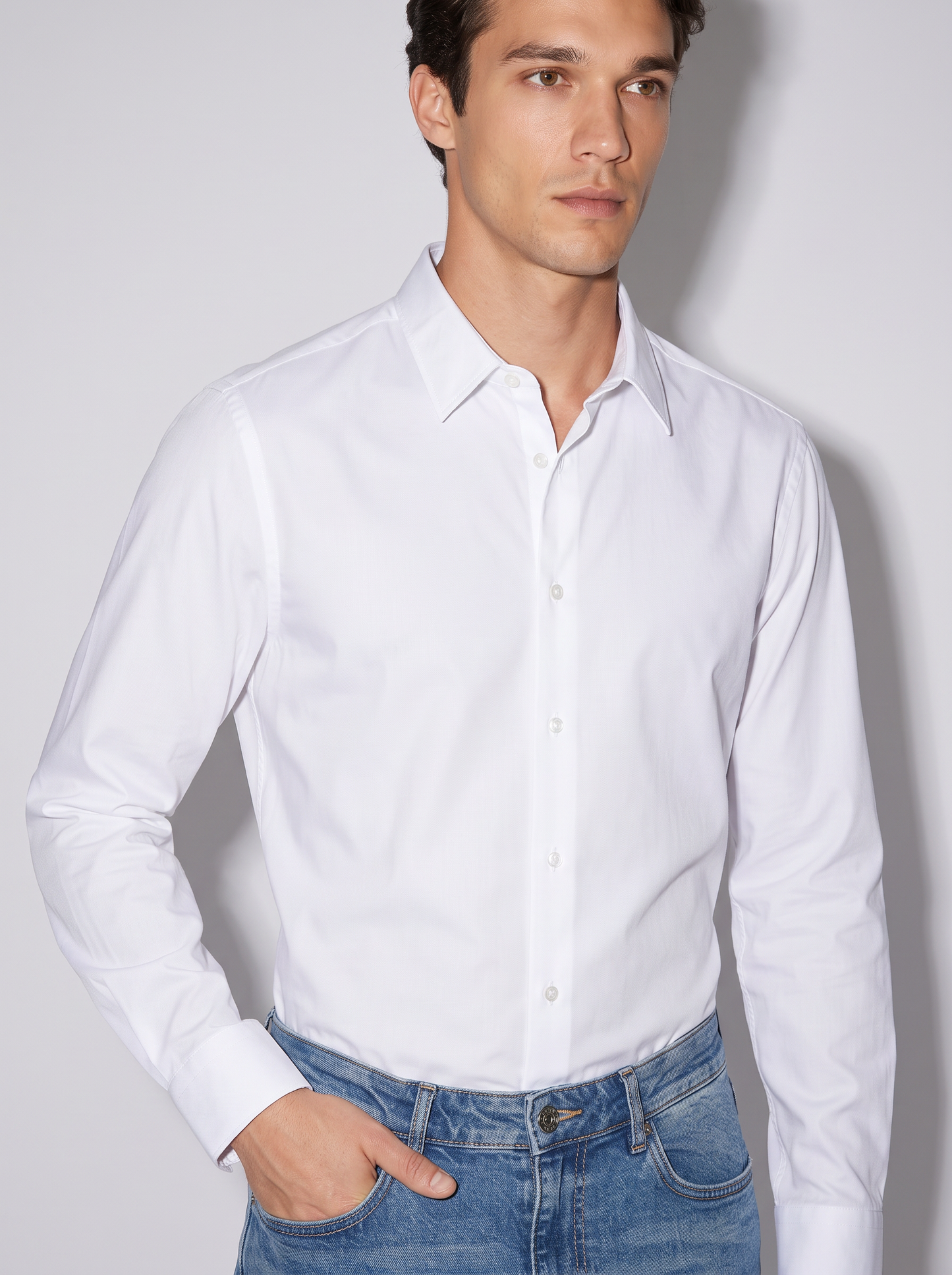 Camicia Regular Fit in Tessuto Tecnico - Bianco