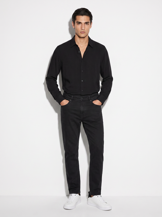 Camicia Regular Fit in Tessuto Tecnico - Nero