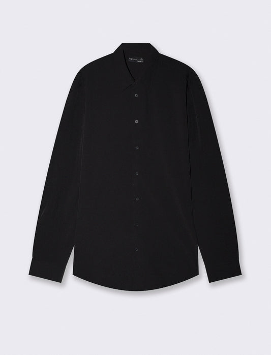 Camicia Regular Fit in Tessuto Tecnico - Nero