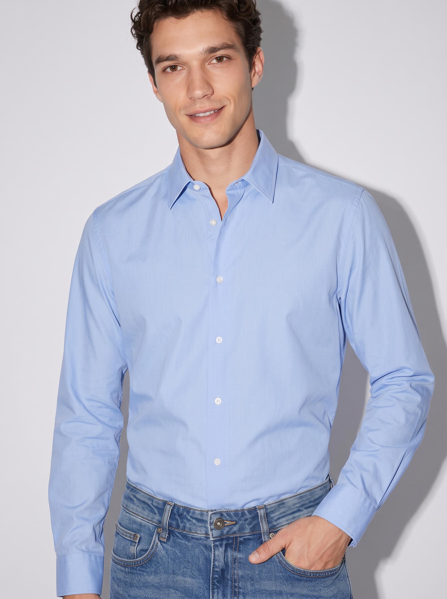 Camicia Regular Fit in Tessuto Tecnico - Celeste