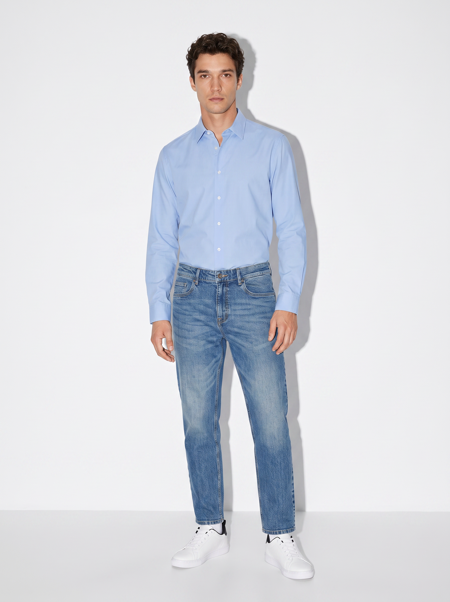 Camicia Regular Fit in Tessuto Tecnico - Celeste