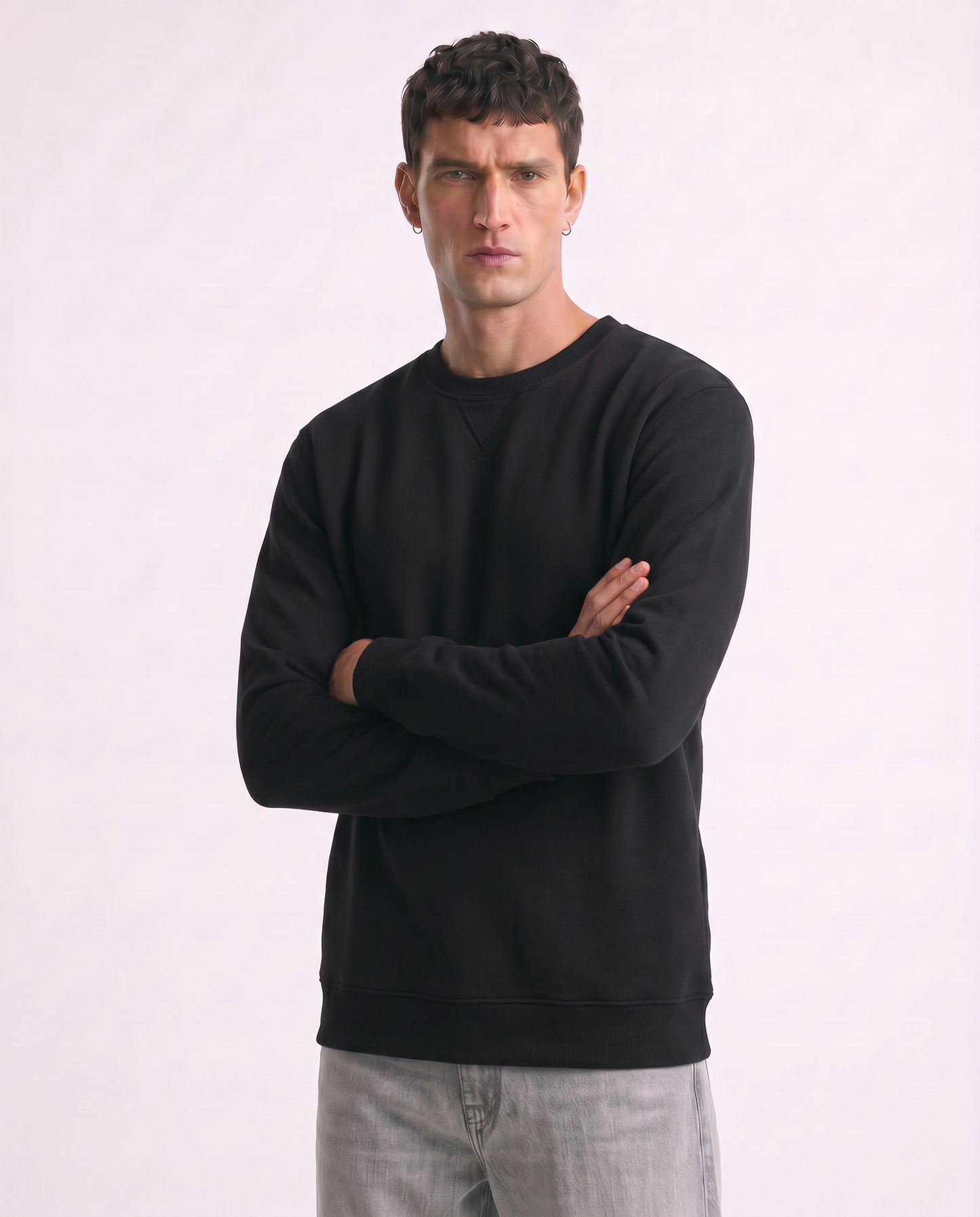 Felpa basic girocollo in misto cotone - Nero