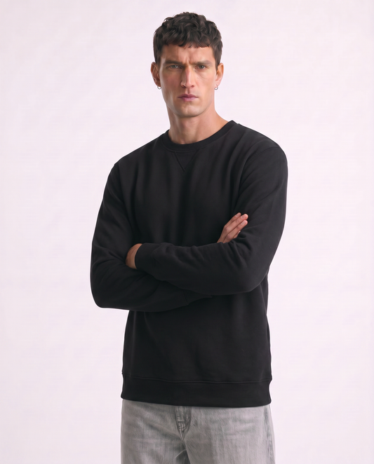 Felpa basic girocollo in misto cotone - Nero