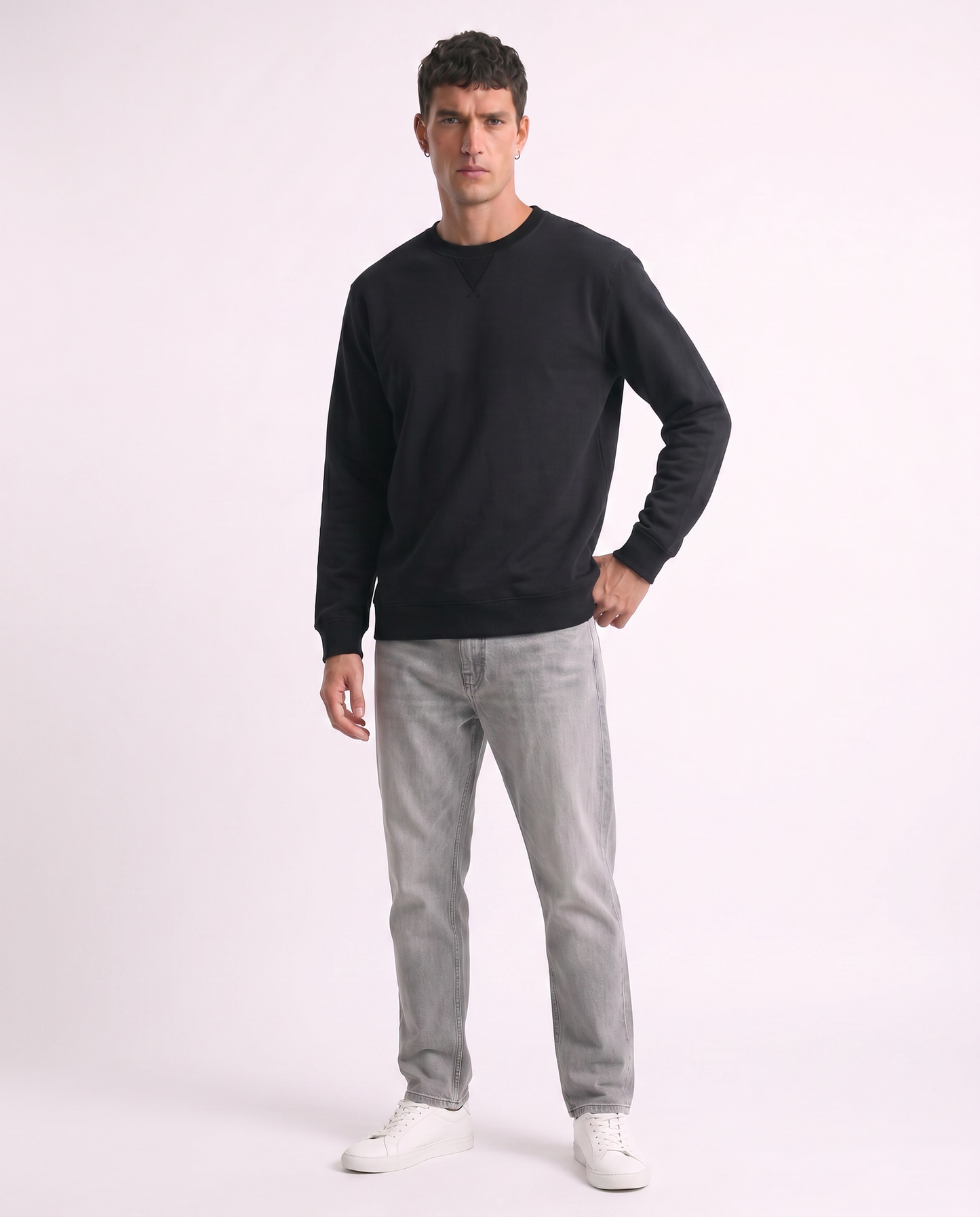 Felpa basic girocollo in misto cotone - Nero