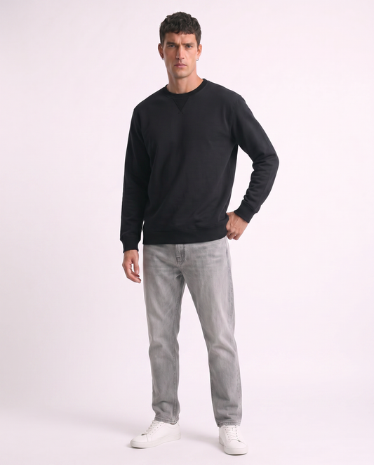 Felpa basic girocollo in misto cotone - Nero