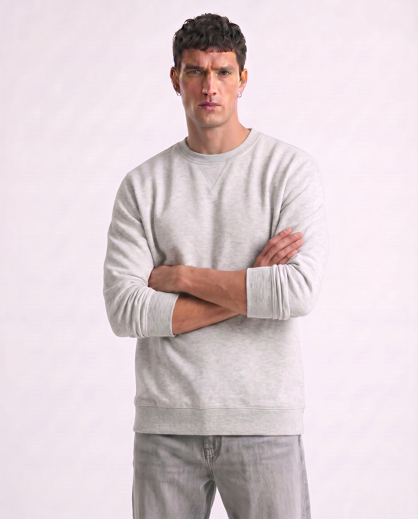 Basic crew neck sweatshirt in cotton blend - Grey