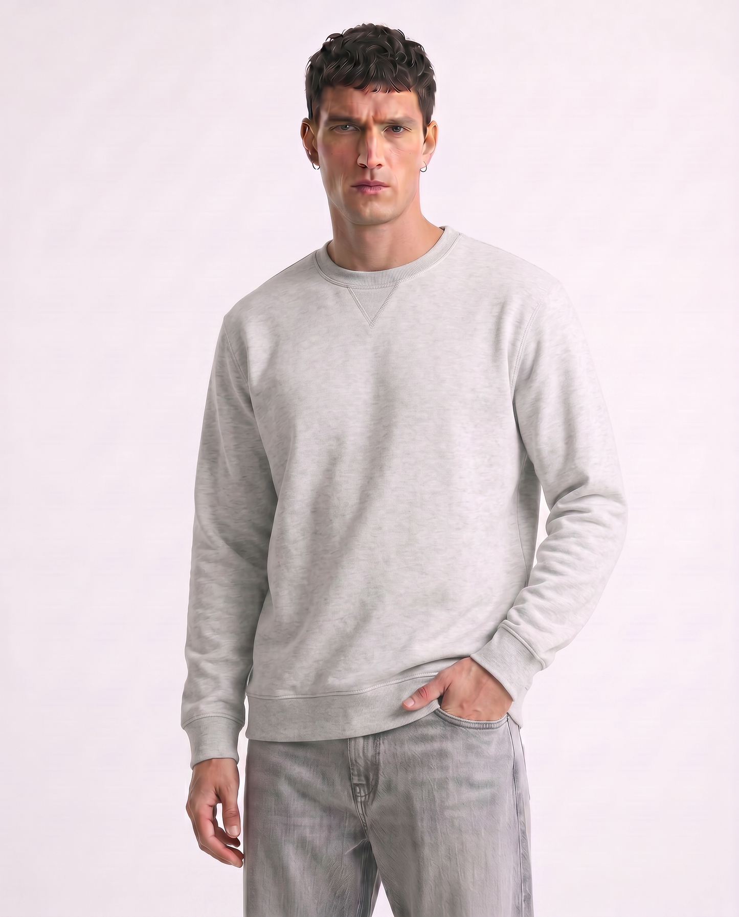 Basic crew neck sweatshirt in cotton blend - Grey