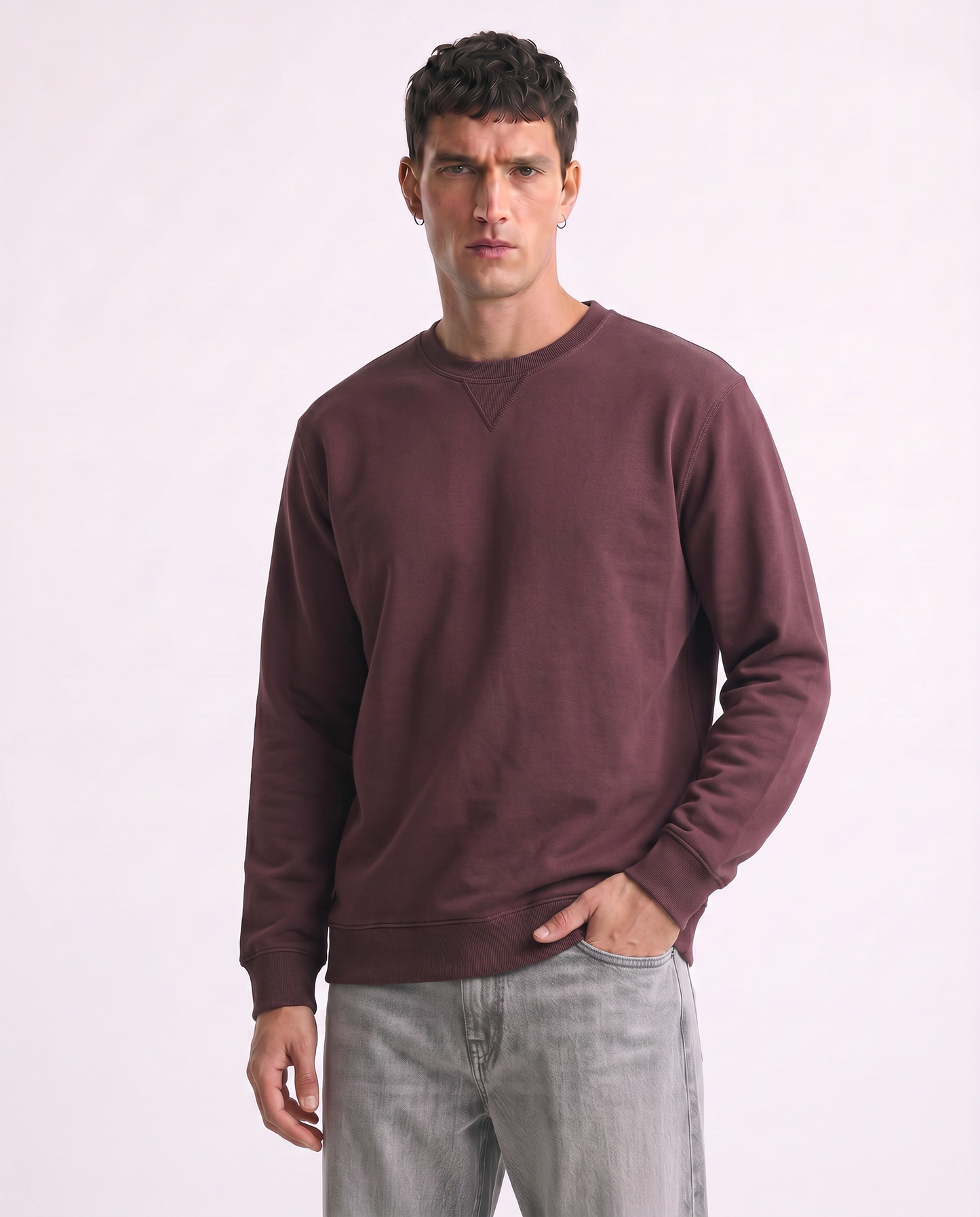Felpa basic girocollo in misto cotone - Bordeaux