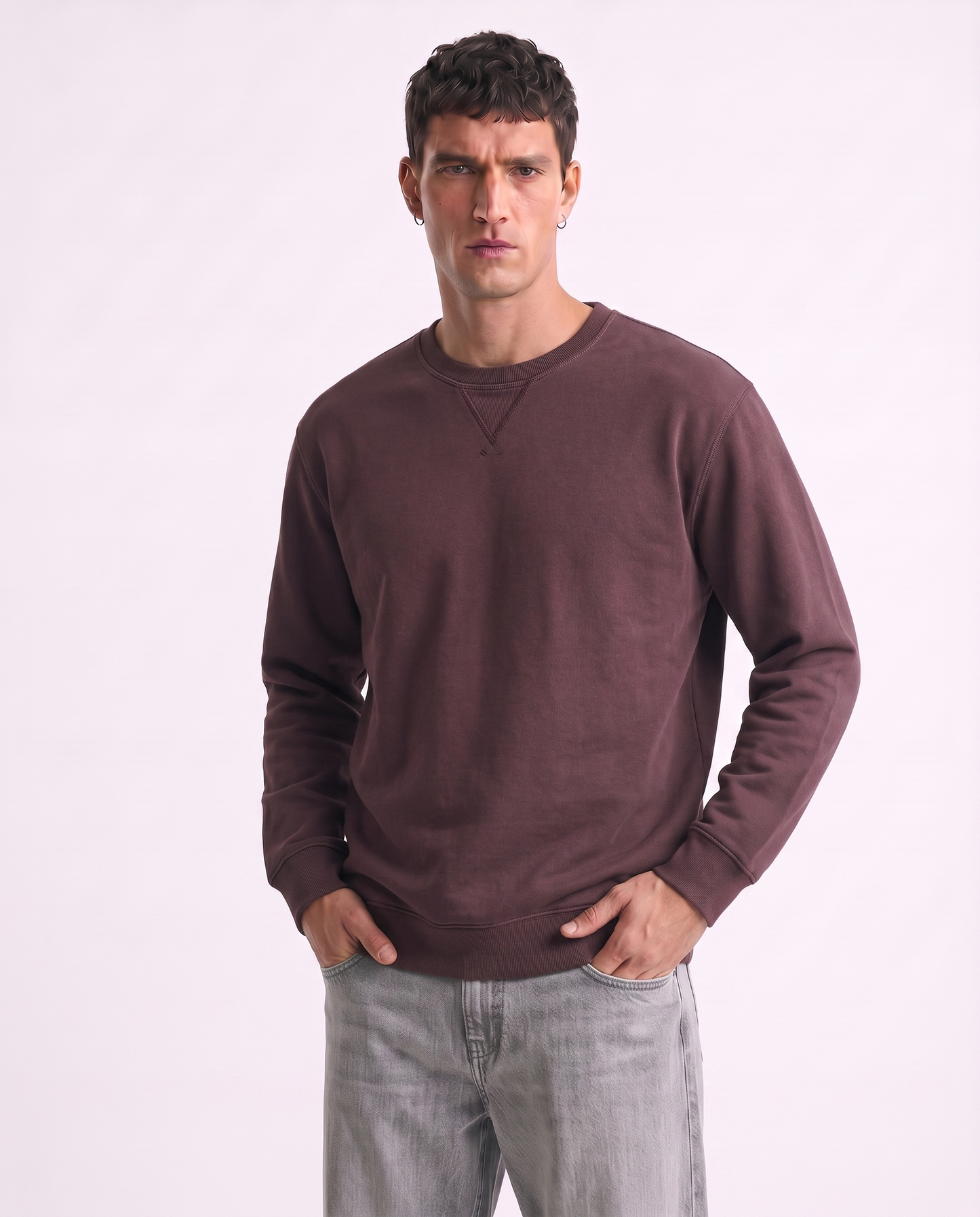 Felpa basic girocollo in misto cotone - Bordeaux