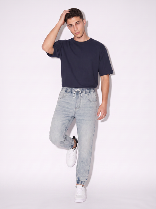 Jeans jogger con vita elasticizzata - Denim chiaro