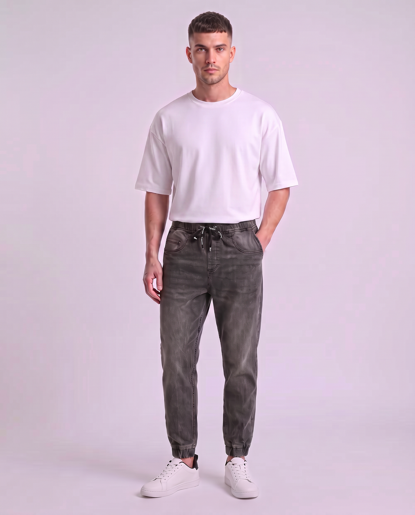 Jeans jogger con vita elasticizzata - Nero