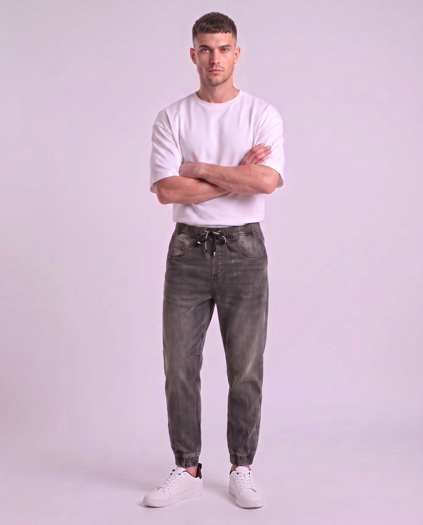 Jeans jogger con vita elasticizzata - Nero