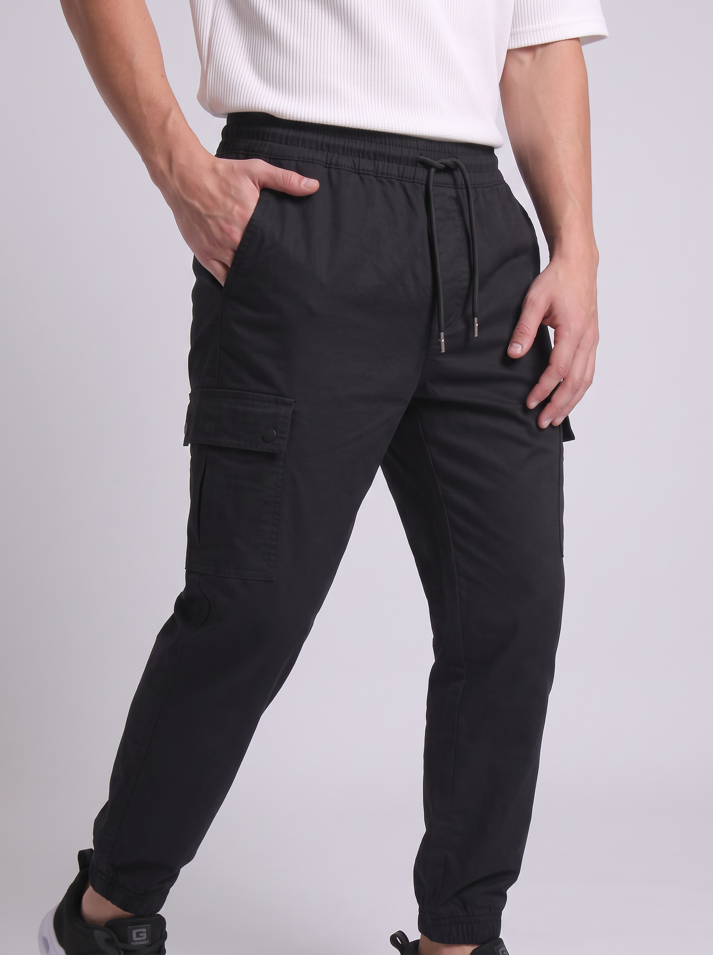 Pantaloni Cargo Fit in Cotone Elasticizzato - Nero